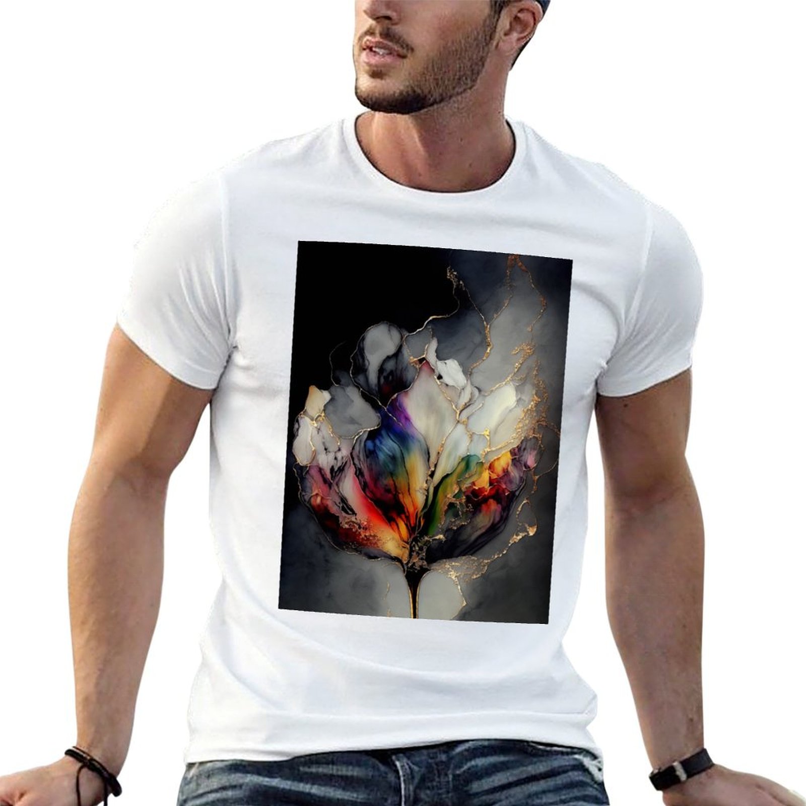 Resin Art Alcohol Ink - تي شيرت توليب سيمفوني - تي