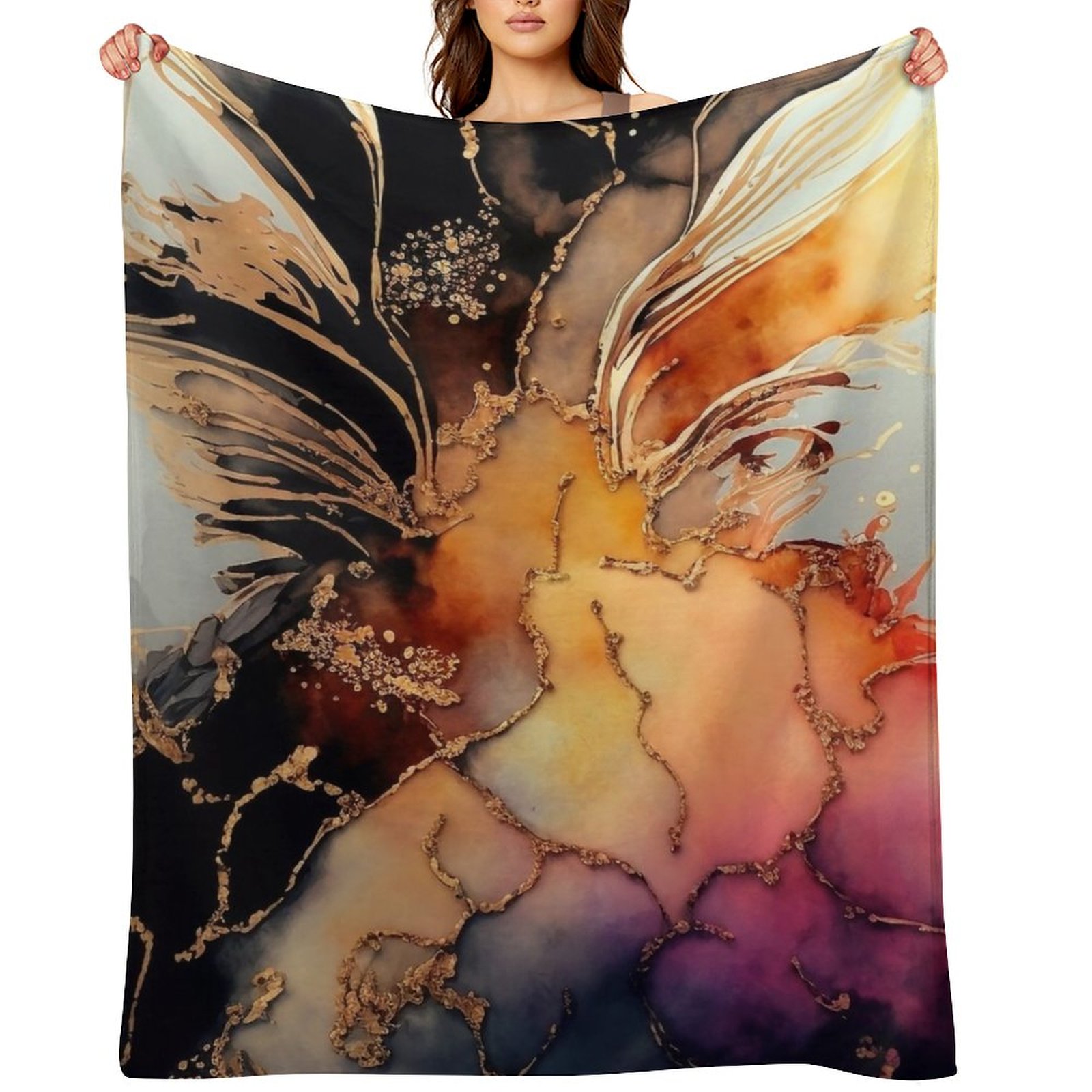 Resin Art Alcohol Ink - بطانية فاخرة ناعمة بنقشة مربعات من